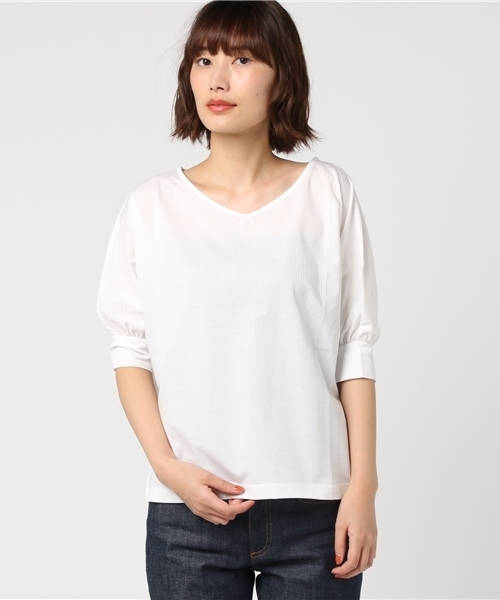 un dix cors（アンディコール）の「シャドーストライププルオーバー（Tシャツ/カットソー・レディース・ライトベージュ/ホワイト/ブルー・ﾌﾘ-）」の11枚目の写真