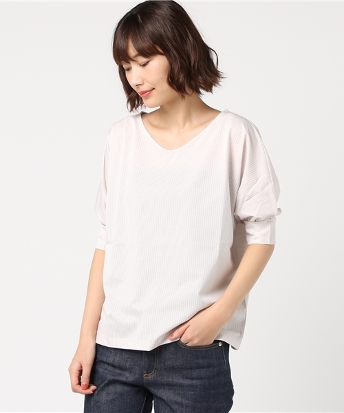 un dix cors（アンディコール）の「シャドーストライププルオーバー（Tシャツ/カットソー・レディース・ライトベージュ/ホワイト/ブルー・ﾌﾘ-）」の12枚目の写真