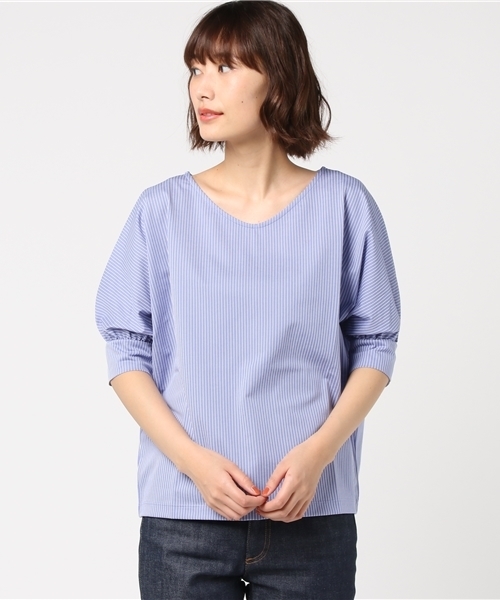 un dix cors（アンディコール）の「シャドーストライププルオーバー（Tシャツ/カットソー・レディース・ライトベージュ/ホワイト/ブルー・ﾌﾘ-）」の13枚目の写真
