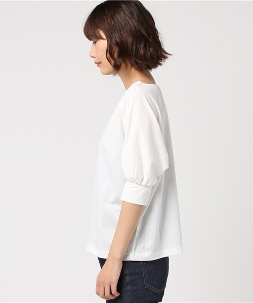 un dix cors（アンディコール）の「シャドーストライププルオーバー（Tシャツ/カットソー・レディース・ライトベージュ/ホワイト/ブルー・ﾌﾘ-）」の5枚目の写真