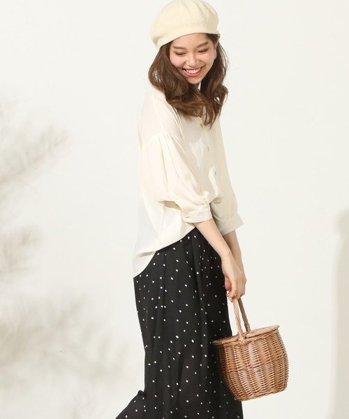 natural couture(ナチュラルクチュール)の「おしゃれ釦ボリュームスリーブ(シャツ/ブラウス・レディース・オレンジ系その他/ストライプ/アイボリー/カーキ・FREE)」の6枚目の写真