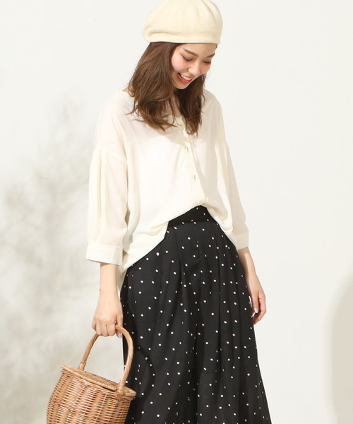 natural couture(ナチュラルクチュール)の「おしゃれ釦ボリュームスリーブ(シャツ/ブラウス・レディース・オレンジ系その他/ストライプ/アイボリー/カーキ・FREE)」の7枚目の写真