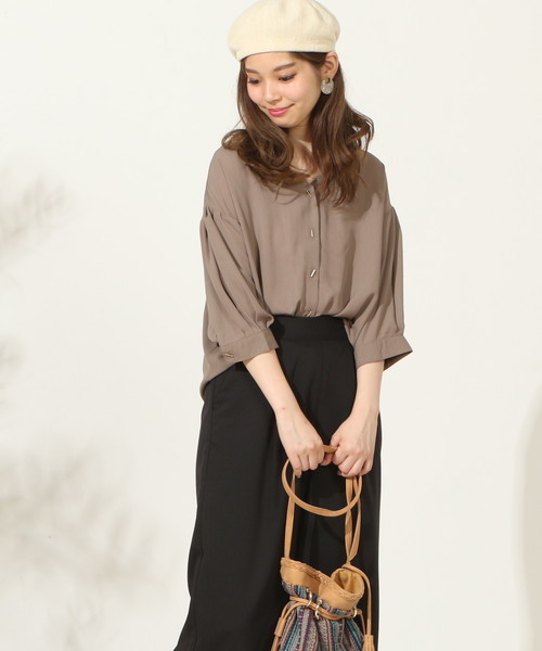 natural couture(ナチュラルクチュール)の「おしゃれ釦ボリュームスリーブ(シャツ/ブラウス・レディース・オレンジ系その他/ストライプ/アイボリー/カーキ・FREE)」の8枚目の写真