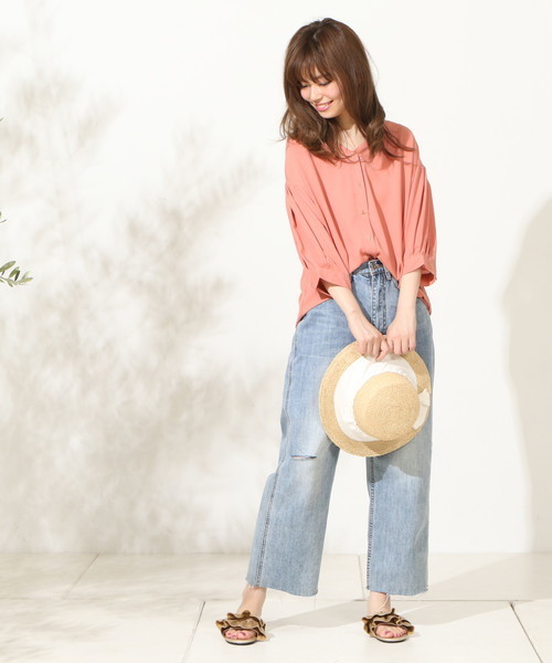 natural couture(ナチュラルクチュール)の「おしゃれ釦ボリュームスリーブ(シャツ/ブラウス・レディース・オレンジ系その他/ストライプ/アイボリー/カーキ・FREE)」の19枚目の写真