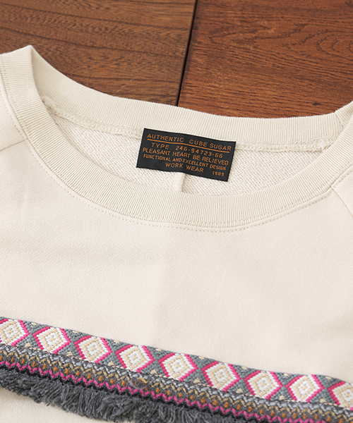 CUBE SUGAR（キューブシュガー）の「裏毛エスニッククルー（Tシャツ/カットソー・レディース・トップグレー/ナチュラル/ブラック/カーキ・M）」の13枚目の写真