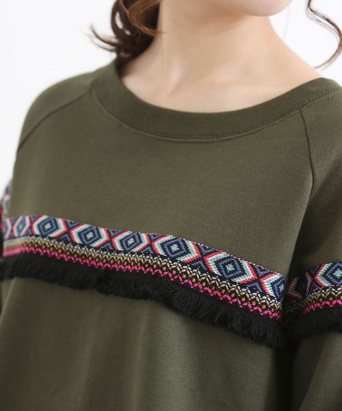 CUBE SUGAR（キューブシュガー）の「裏毛エスニッククルー（Tシャツ/カットソー・レディース・トップグレー/ナチュラル/ブラック/カーキ・M）」の16枚目の写真