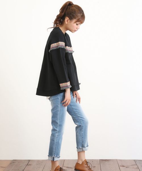 CUBE SUGAR（キューブシュガー）の「裏毛エスニッククルー（Tシャツ/カットソー・レディース・トップグレー/ナチュラル/ブラック/カーキ・M）」の17枚目の写真