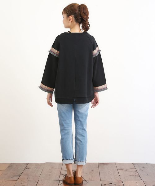 CUBE SUGAR（キューブシュガー）の「裏毛エスニッククルー（Tシャツ/カットソー・レディース・トップグレー/ナチュラル/ブラック/カーキ・M）」の18枚目の写真