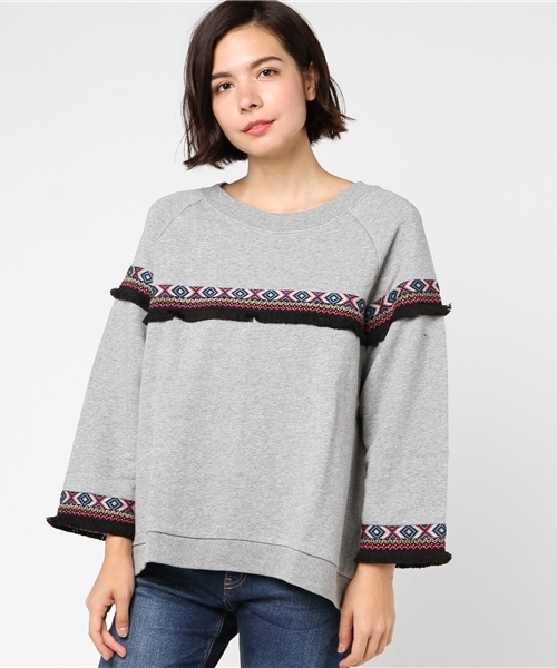 CUBE SUGAR（キューブシュガー）の「裏毛エスニッククルー（Tシャツ/カットソー・レディース・トップグレー/ナチュラル/ブラック/カーキ・M）」の11枚目の写真