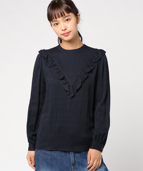 Prefer SHIPS（プリファーシップス）の「Prefer SHIPS: フリルVデザインブラウス（シャツ/ブラウス・レディース・オフホワイト/ネイビー・ONE SIZE）」の9枚目の写真