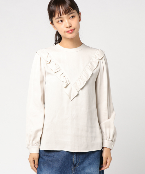 Prefer SHIPS（プリファーシップス）の「Prefer SHIPS: フリルVデザインブラウス（シャツ/ブラウス・レディース・オフホワイト/ネイビー・ONE SIZE）」の2枚目の写真