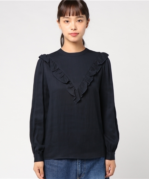 Prefer SHIPS（プリファーシップス）の「Prefer SHIPS: フリルVデザインブラウス（シャツ/ブラウス・レディース・オフホワイト/ネイビー・ONE SIZE）」の3枚目の写真