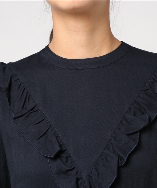 Prefer SHIPS（プリファーシップス）の「Prefer SHIPS: フリルVデザインブラウス（シャツ/ブラウス・レディース・オフホワイト/ネイビー・ONE SIZE）」の6枚目の写真