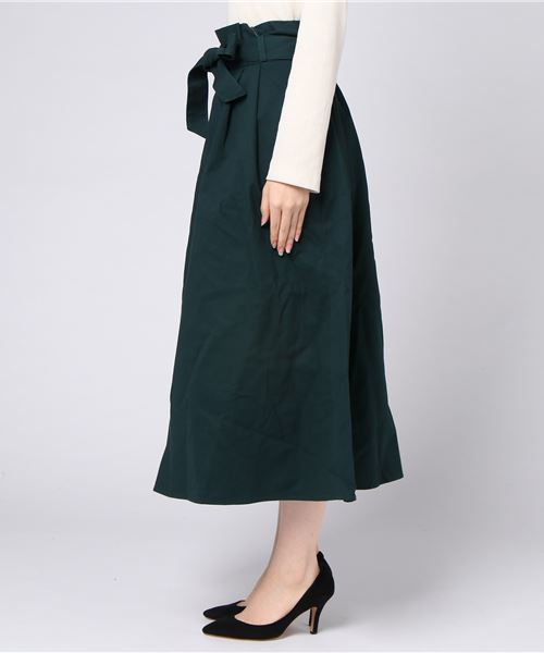 earth music&ecology(アースミュージックアンドエコロジー)の「・ウエストリボンタックスカート(スカート・レディース・ベージュ/パープル/ブラック/ダークグリーン・FREE)」の6枚目の写真