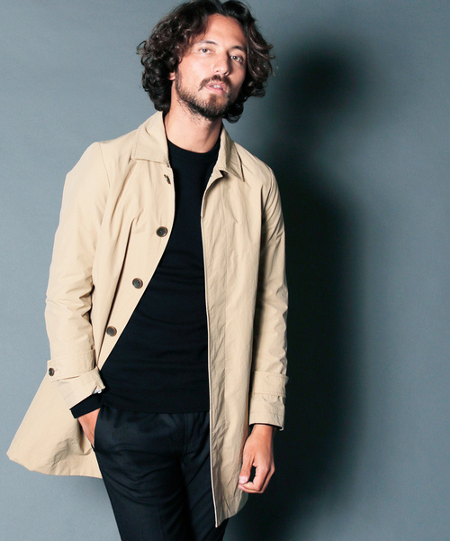 Magine（マージン）の「NYLON WEATHER STAIN COLLAR COAT:ナイロンウェザー ステンカラーコート（ステンカラーコート・メンズ・ブラック/ベージュ/ネイビー/オリーブ・44/46/48）」の2枚目の写真