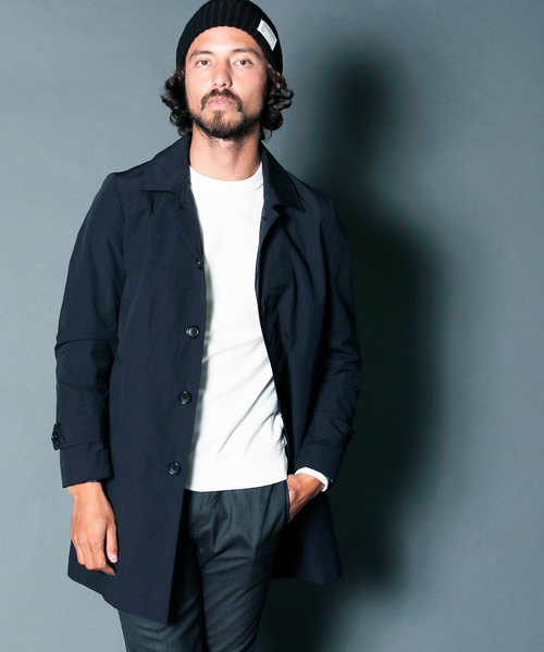 Magine（マージン）の「NYLON WEATHER STAIN COLLAR COAT:ナイロンウェザー ステンカラーコート（ステンカラーコート・メンズ・ブラック/ベージュ/ネイビー/オリーブ・44/46/48）」の5枚目の写真