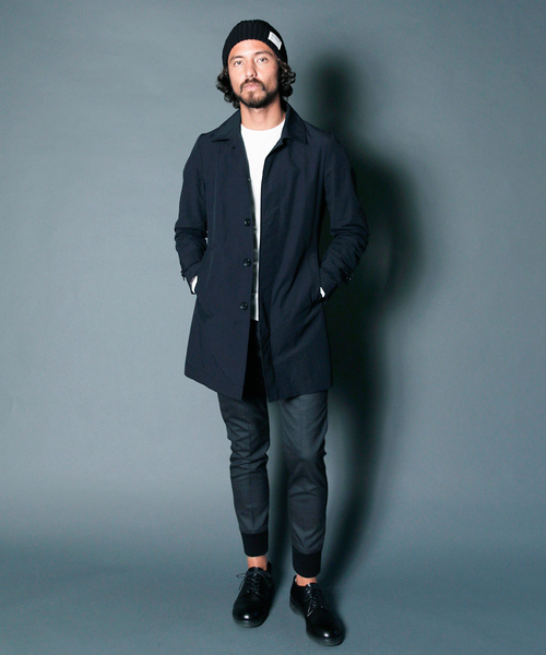 Magine（マージン）の「NYLON WEATHER STAIN COLLAR COAT:ナイロンウェザー ステンカラーコート（ステンカラーコート・メンズ・ブラック/ベージュ/ネイビー/オリーブ・44/46/48）」の7枚目の写真