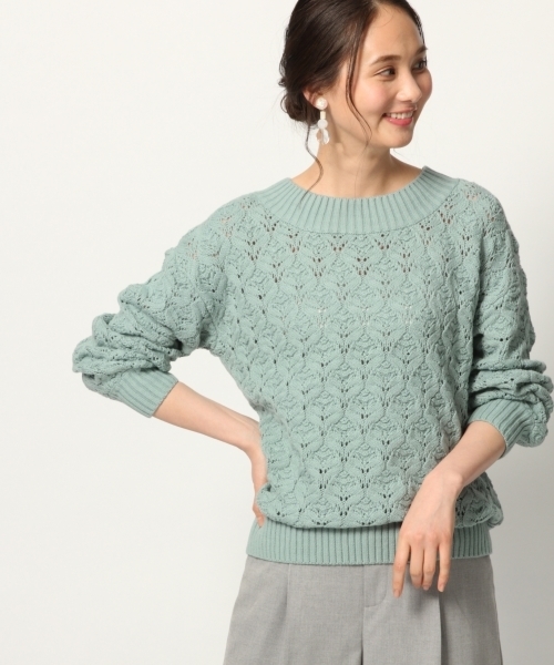 GLOBAL WORK（グローバルワーク）の「スカシアミチュニックプルオーバー/778854（ニット/セーター・レディース・ネイビー/グレー/ホワイト/ライトグリーン・MEDIUM/LARGE）」の4枚目の写真