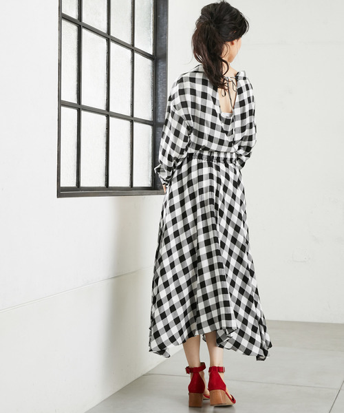 RIVE DROITE(リヴドロワ)の「【洗える】トロミチェックイレヘムスカート(スカート・レディース・ホワイト×ブラック/ホワイト×ピンク・FREE)」の4枚目の写真