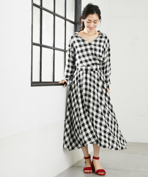 RIVE DROITE(リヴドロワ)の「【洗える】トロミチェックイレヘムスカート(スカート・レディース・ホワイト×ブラック/ホワイト×ピンク・FREE)」の5枚目の写真