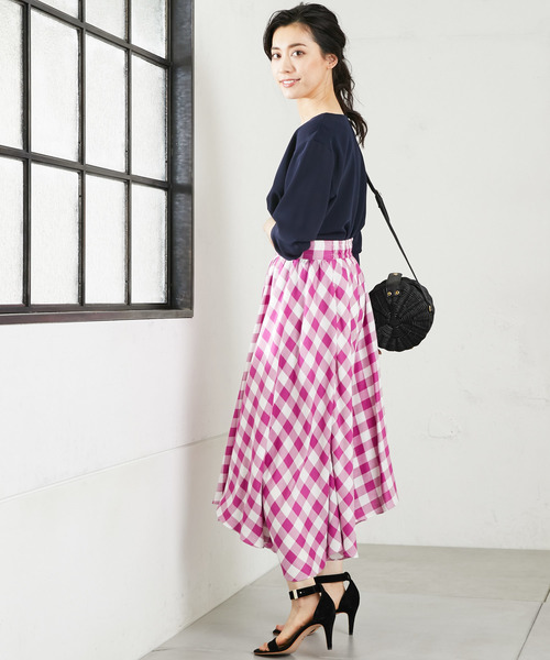 RIVE DROITE(リヴドロワ)の「【洗える】トロミチェックイレヘムスカート(スカート・レディース・ホワイト×ブラック/ホワイト×ピンク・FREE)」の8枚目の写真