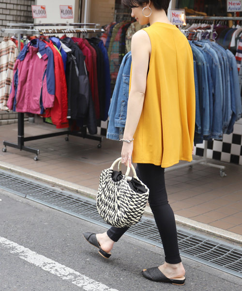 coca（coca）（コカ）の「ミックス編み半月型リングハンドルペーパーバッグ（かごバッグ・レディース・ブラック・ONE SIZE）」の5枚目の写真