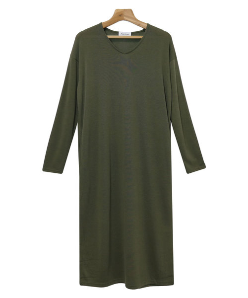 セール】薄手ニットソーVネックロング丈ワンピース（ワンピース