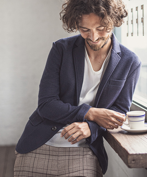 CAMBIO�i�J���r�I�j�́umj6493-Melange Knit sew Tailored Jacket�@�e�[���[�h�W���P�b�g�i�e�[���[�h�W���P�b�g�j�v�b�l�C�r�[