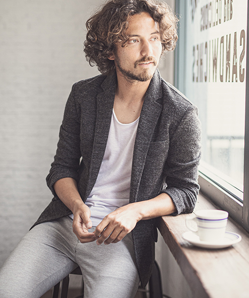 CAMBIO(カンビオ)の「mj6493-Melange Knit sew Tailored Jacket テーラードジャケット(テーラードジャケット)」|チャコール