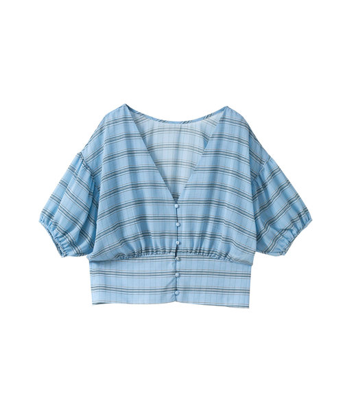 Newlyme(ニューリーミー)の「2WAYバルーンスリーブショートブラウス(シャツ/ブラウス・レディース・ベージュ/オフホワイト/ベージュ系その他/ブルー系その他/ピンク系その他・MEDIUM/LARGE)」の4枚目の写真