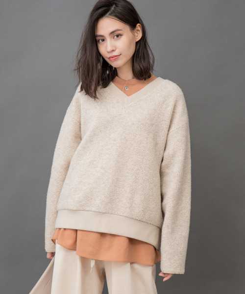 Munich(ミューニック)の「シープパイル Vネックプルオーバー(Tシャツ/カットソー・レディース・グレー/モカ/オートミール・FREE)」の6枚目の写真
