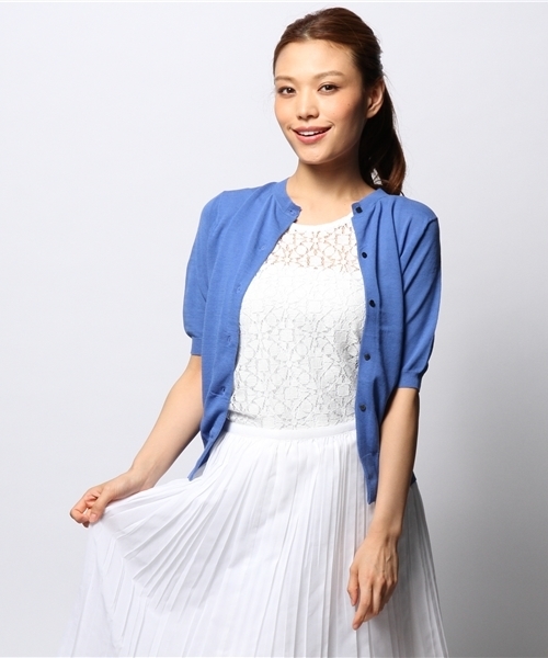 Liesse（リエス）の「半袖カーデ（カーディガン/ボレロ・レディース・ホワイト/ブラック/グレー/ブルー/ダークブラック/トップグレー・9）」の6枚目の写真