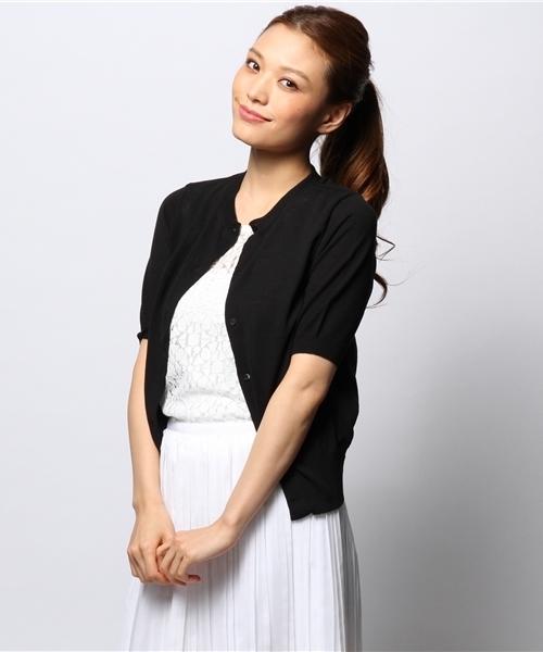 Liesse（リエス）の「半袖カーデ（カーディガン/ボレロ・レディース・ホワイト/ブラック/グレー/ブルー/ダークブラック/トップグレー・9）」の3枚目の写真
