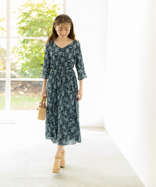 CORCOVADO フラワープリント　ウエスト　リボン　ロング　ワンピース tocco closet（トッコ クローゼット）の「ウエストりぼん付き