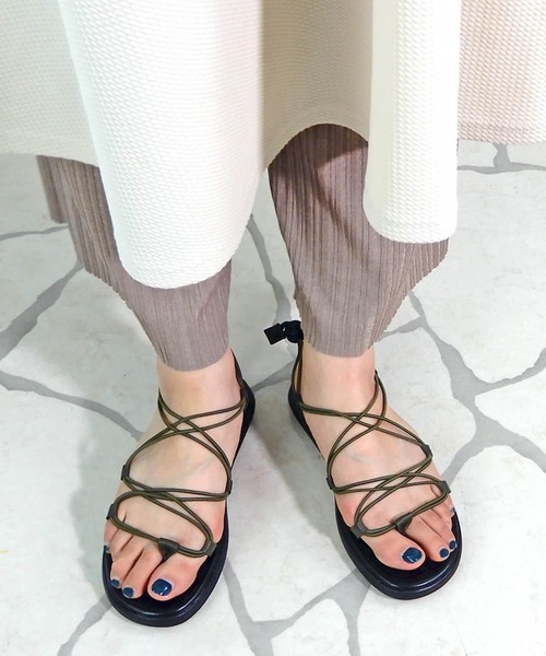 minia(ミニア)の「コードデザインの編み上げゴムスポーツサンダル/フラットサンダル □(サンダル・レディース・ブラック/ブラウン/グレー/カーキ・LL/S/M/L)」の10枚目の写真