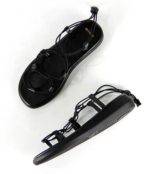 minia(ミニア)の「コードデザインの編み上げゴムスポーツサンダル/フラットサンダル □(サンダル・レディース・ブラック/ブラウン/グレー/カーキ・LL/S/M/L)」の7枚目の写真