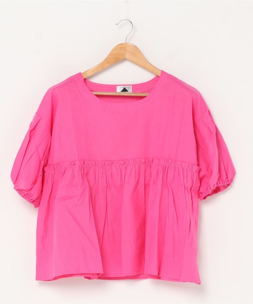 emi+(エミプラス)の「フロントギャザーチュニックブラウス(シャツ/ブラウス・レディース・ホワイト/パープル/グリーン/キャメル/ライトグリーン/ブラック/ライトピンク/ブルーグリーン・FREE)」の6枚目の写真