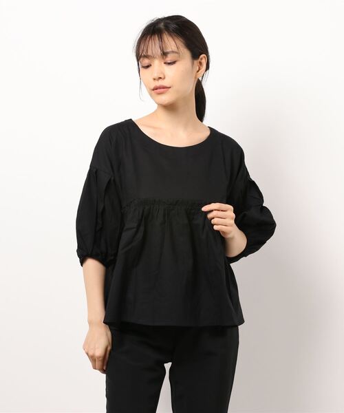 emi+(エミプラス)の「フロントギャザーチュニックブラウス(シャツ/ブラウス・レディース・ホワイト/パープル/グリーン/キャメル/ライトグリーン/ブラック/ライトピンク/ブルーグリーン・FREE)」の15枚目の写真