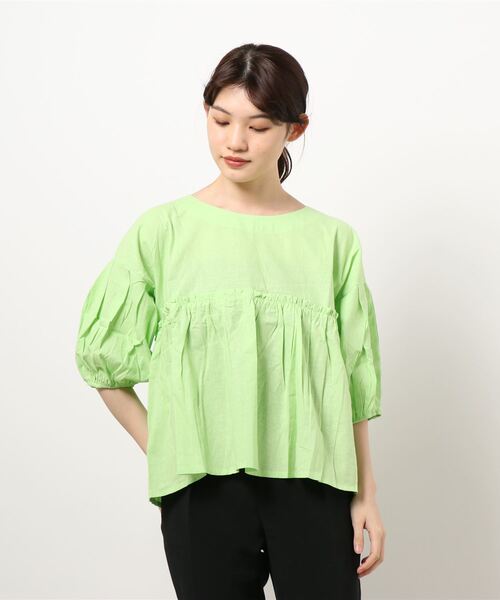 emi+(エミプラス)の「フロントギャザーチュニックブラウス(シャツ/ブラウス・レディース・ホワイト/パープル/グリーン/キャメル/ライトグリーン/ブラック/ライトピンク/ブルーグリーン・FREE)」の13枚目の写真