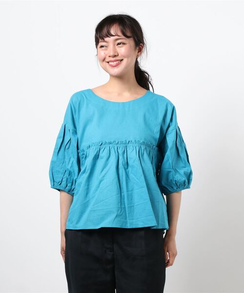 emi+(エミプラス)の「フロントギャザーチュニックブラウス(シャツ/ブラウス・レディース・ホワイト/パープル/グリーン/キャメル/ライトグリーン/ブラック/ライトピンク/ブルーグリーン・FREE)」の12枚目の写真