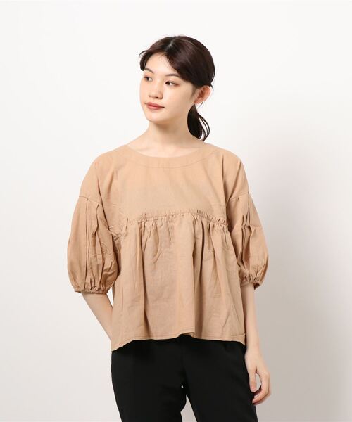 emi+(エミプラス)の「フロントギャザーチュニックブラウス(シャツ/ブラウス・レディース・ホワイト/パープル/グリーン/キャメル/ライトグリーン/ブラック/ライトピンク/ブルーグリーン・FREE)」の10枚目の写真