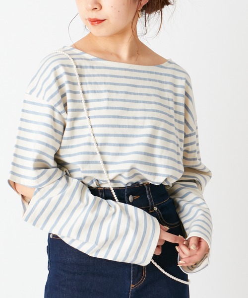 Chico（チコ）の「ボーダー袖スリットルーズロンT（Tシャツ/カットソー・レディース・ミント/ベージュ/ネイビー・FREE）」の7枚目の写真
