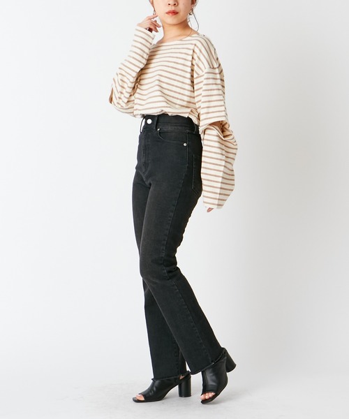 Chico（チコ）の「ボーダー袖スリットルーズロンT（Tシャツ/カットソー・レディース・ミント/ベージュ/ネイビー・FREE）」の8枚目の写真