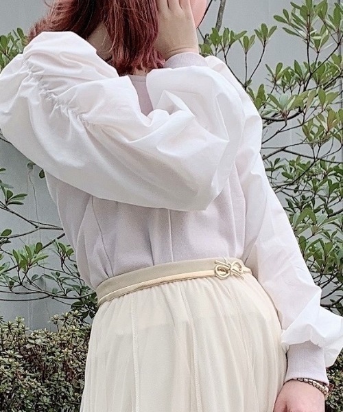 WEGO(ウィゴー)の「WEGO/パフギャザースリーブスクエアネックトップス(Tシャツ/カットソー・レディース・ホワイト/ブラック/サックスブルー/ライトピンク/ライトパープル/ライトブラウン・FREE)」の6枚目の写真