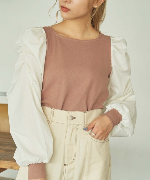 WEGO(ウィゴー)の「WEGO/パフギャザースリーブスクエアネックトップス(Tシャツ/カットソー・レディース・ホワイト/ブラック/サックスブルー/ライトピンク/ライトパープル/ライトブラウン・FREE)」の1枚目の写真