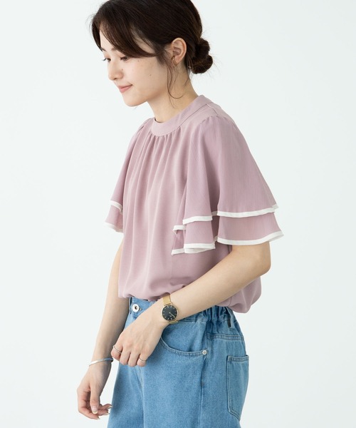 Green　Parks（グリーンパークス）の「・ELENCARE DUE　ラッフルスリーブブラウス＊（シャツ/ブラウス・レディース・ブラック/ベージュ/ピンク/アイボリー・FREE）」の4枚目の写真