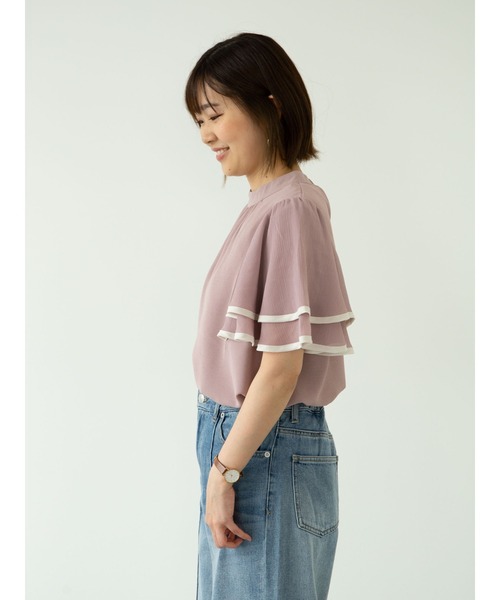 Green　Parks（グリーンパークス）の「・ELENCARE DUE　ラッフルスリーブブラウス＊（シャツ/ブラウス・レディース・ブラック/ベージュ/ピンク/アイボリー・FREE）」の6枚目の写真