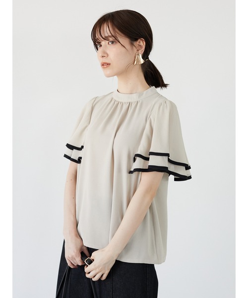 Green　Parks（グリーンパークス）の「・ELENCARE DUE　ラッフルスリーブブラウス＊（シャツ/ブラウス・レディース・ブラック/ベージュ/ピンク/アイボリー・FREE）」の7枚目の写真