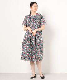 極美品】 デザイナーズ 花柄クルーネックタックノースリーブ