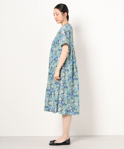 【極美品】　デザイナーズ　花柄クルーネックタックノースリーブシアーワンピース 花一華 羽織付き ワンピース UVカット加工 春 夏 ノースリーブ